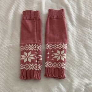 Pink Knit Leg Warmers with Snowflake Design
